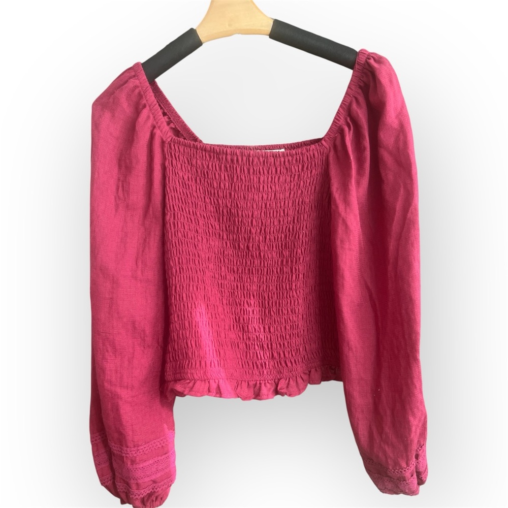 Pink Smocked Women's Top size medium Pink Blouse